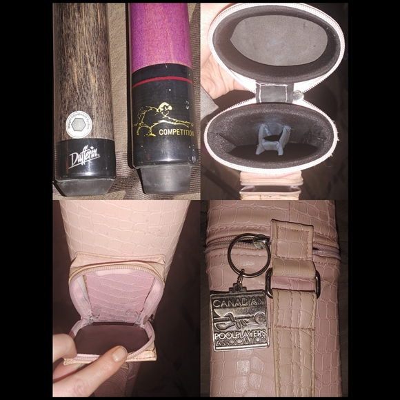 2 Ladies Professional Pool Cues w/ Faux Pink Alligator Case - Picture 2 of 6